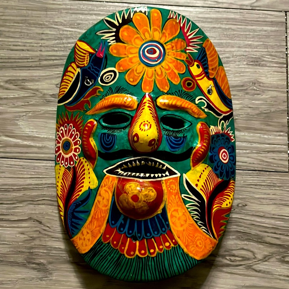 Vintage Mexican Folk Art Painted Clay Mask